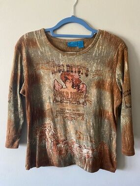 TeeCo Graphic western Long Sleeve Tee in Rust and Olive